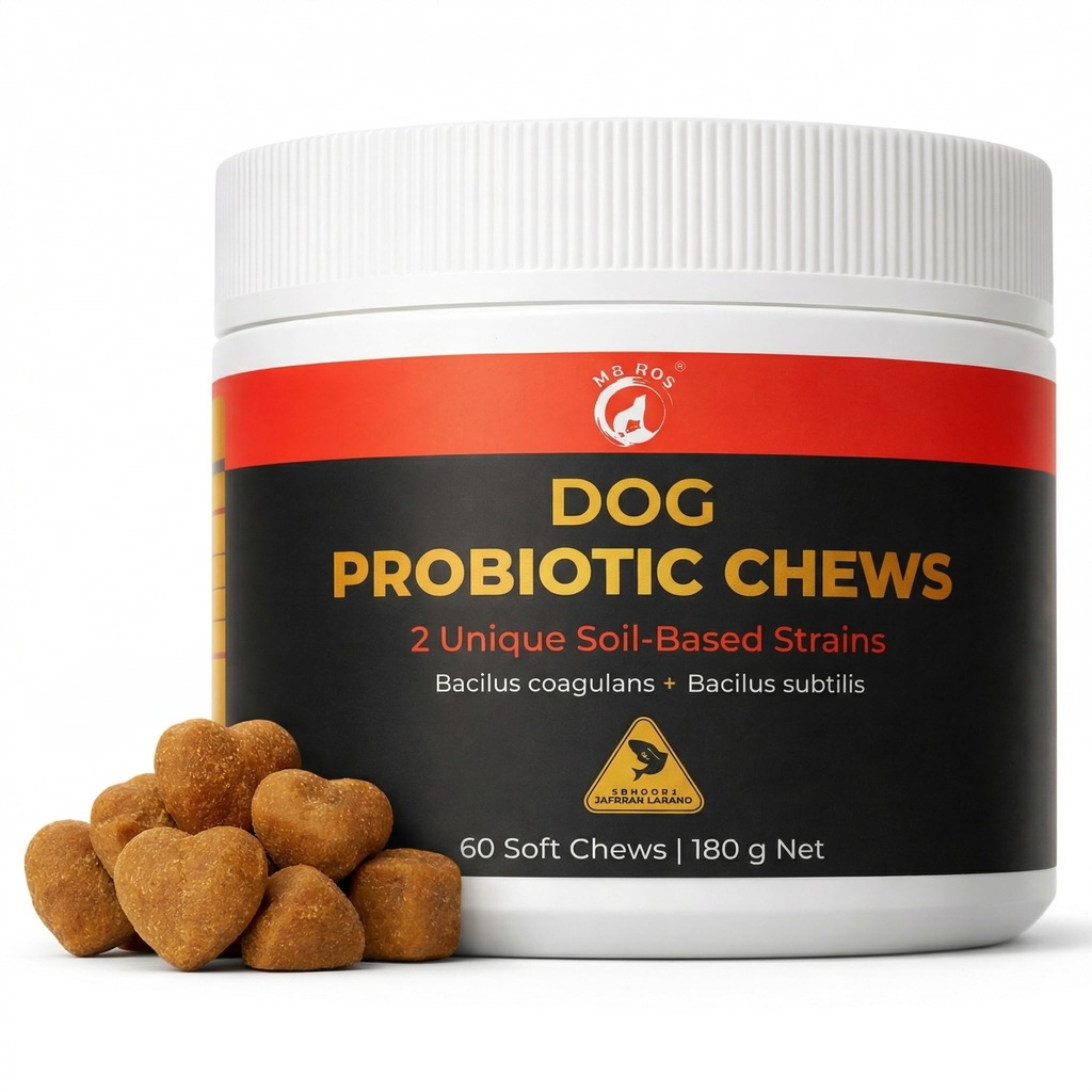 Dog Probiotic Chews – Gut Health & Digestive Support for Dogs – 2 Unique Soil-Based Probiotic Strains – Vet Formulated Salmon Soft Chews – 60 Chews