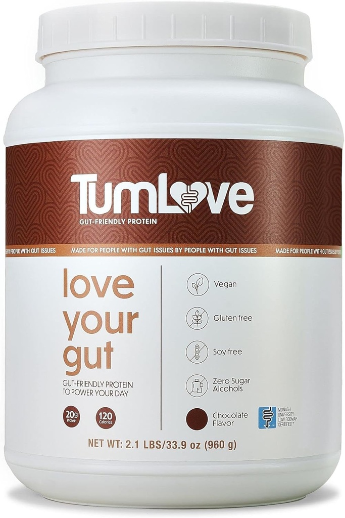 TumLove Vegan protein Toz - Low FSUNAP sertifikalı, Gluten-Free, Dairy-Free, Soy-Free, 100% Gut-Friendly & Non-Bloating, Chocolate (25 hizmet)