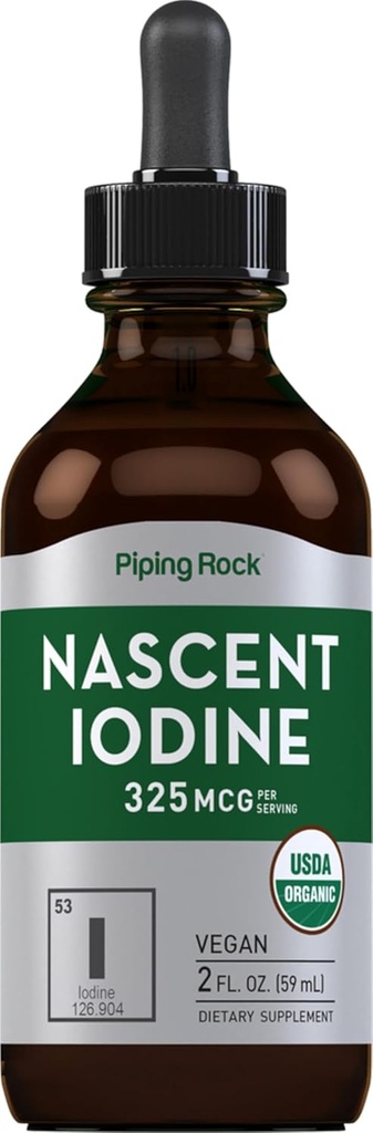 Piping Rock Nascent Iodine Drops Organic | 2 fl oz | Liquid Vegan Supplement | Non-GMO, Gluten Free