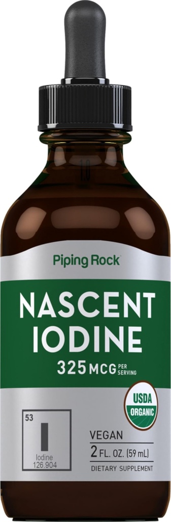 Piping Rock Nascent Iodine Drops Organic | 2 fl oz | Sıvı Vegan Supplement | Non-GMO, Gluten Free