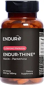 ENDUR-Thine Niacin – Pantethine, Heart & Liver Health Supplement, Optimal Abors için Verimli Formula, Gluten Free, 500 mg (90 Tablet)