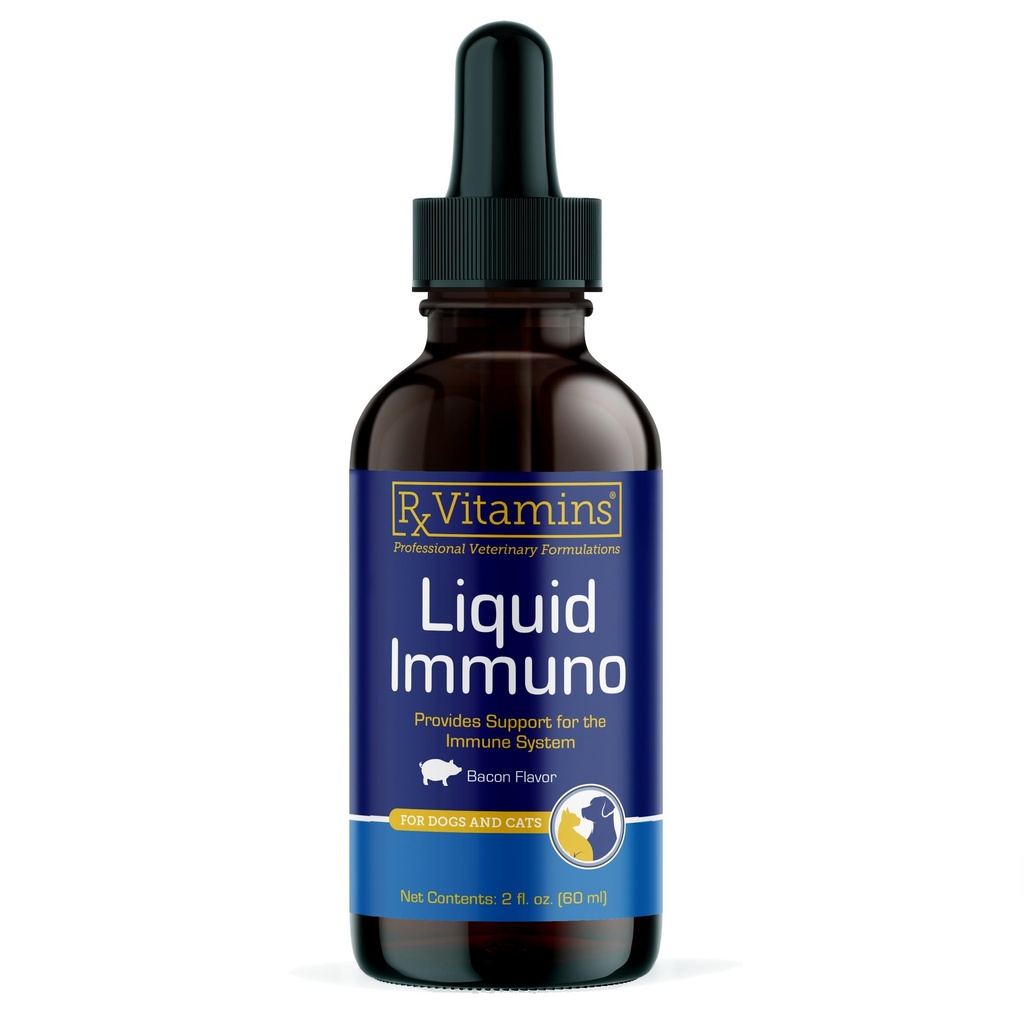 Rx Vitamins Liquid Immuno - with L-Lysine for Cats and Dog Health - Reishi Mushroom Supplement for Dogs & Cat Immune Support - Vitamins and Eye Supplements with Lutein - Bacon (2oz)