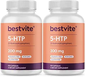 BESTVITE 5-HTP 200 mg per Capsule (240 Capsules) (120 x 2) - No Stearates - No Flow Agents - Gluten Free - Non GMO