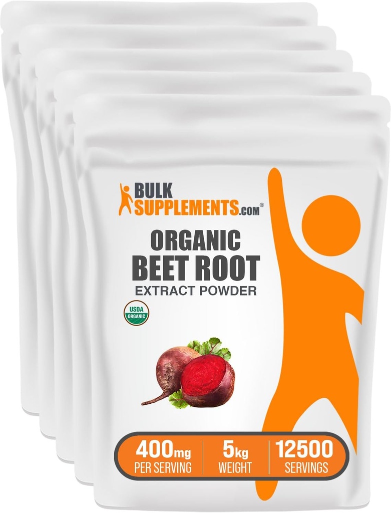 BulkSupplements.com Βιολογικό εκχύλισμα ρίζας τεύτλων σε σκόνη - Σκόνη ρίζας τεύτλων, συμπλήρωμα νιτρικού οξειδίου - Vegan & Gluten Free, 400mg ανά σερβίρισμα, 1kg (2,2 lbs) (Pack of 5)