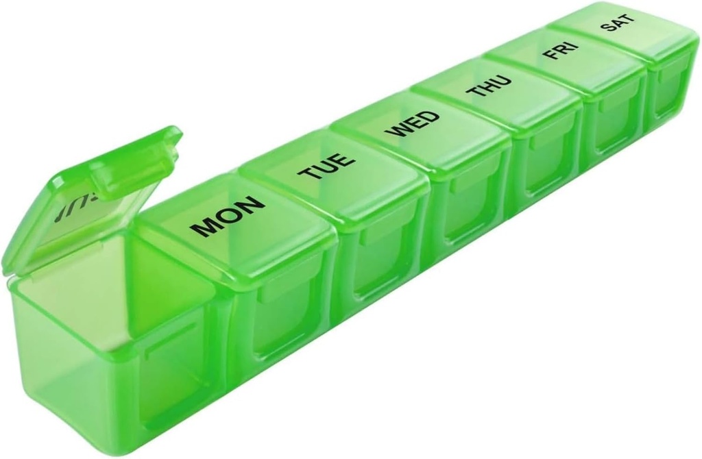 Sukuos Extra Large 7 Day Pill Organizer Easy to Open, Weekly Pill Box Καθημερινής Ιατρικής περίπτωσης με Clear Lid, Silkscreen Printed κάτοχος βιταμίνης για ιχθυέλαια ή συμπληρώματα (Πράσινη)
