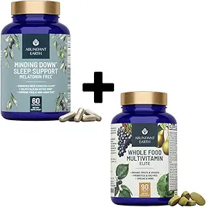 Abundant Earth Whole Food Multivitamin ve Minding Down Sleep Support Capsules