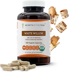 Tribe White Willow Capsules 800 mg USDA Organik Beyaz Willow (Salix Alba) kuru Bark (120 Capsules)