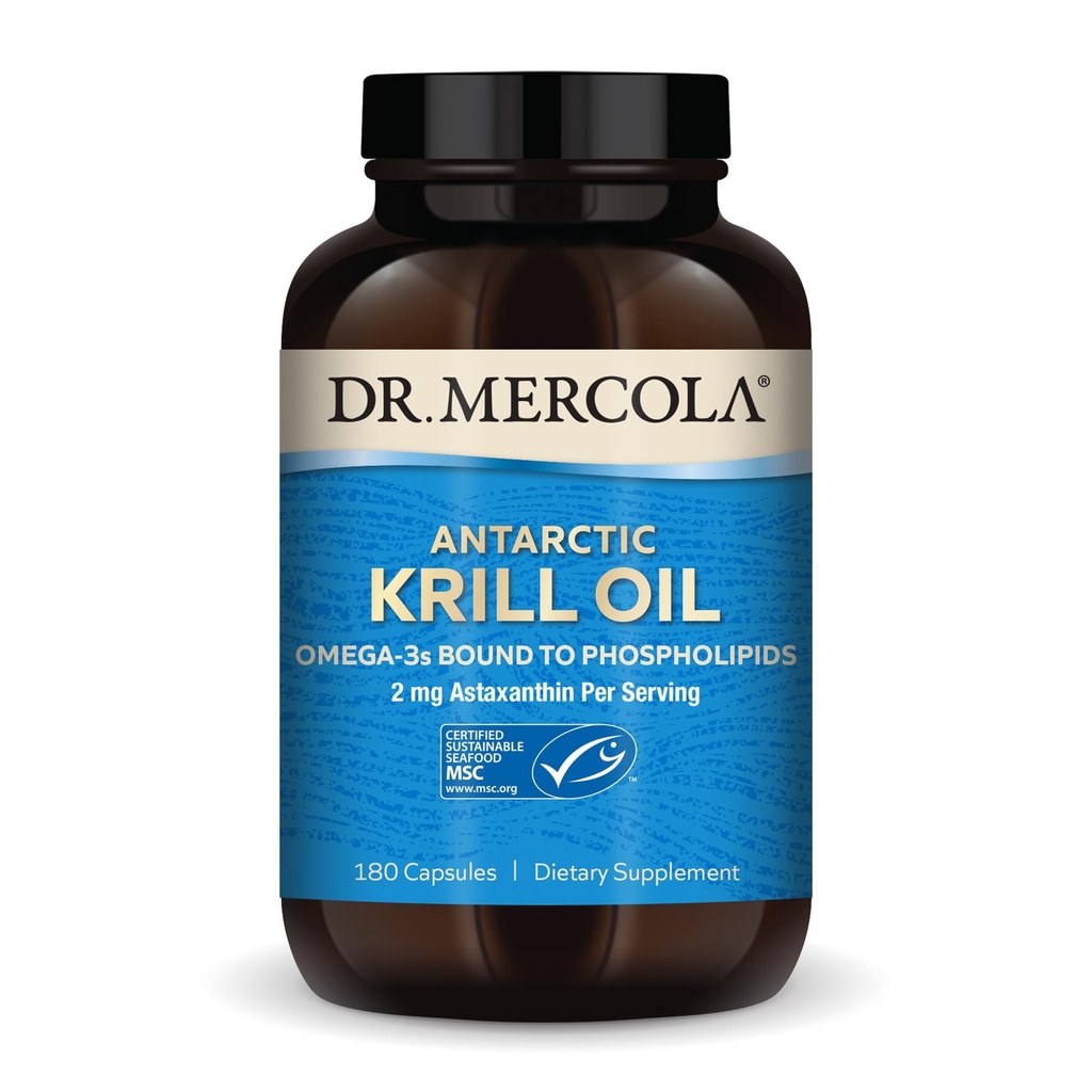 Dr. Mercola Antarktika Krill Oil - 1000 mg - Omega-3 Supplement with EPA & DHA - Supports Brain, Heart, Joint & Immune Health - GMO-Free, Gluten-Free & Soy-Free - 180 Capsules (90 hizmet)