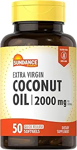 Sundance Extra Virgin Coconut Oil Softgels | 2000mg | 50 Count | Non-GMO and Gluten Free Supplement