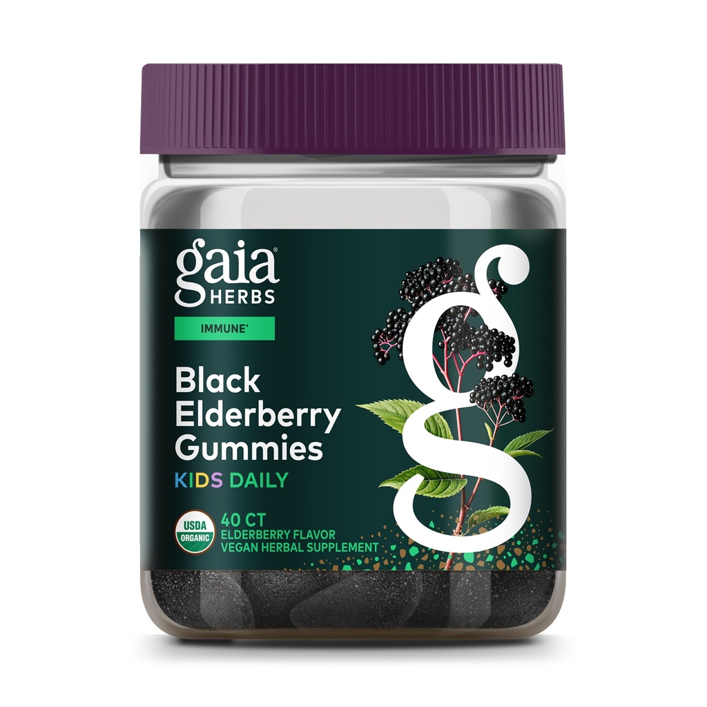 Gaia Herbs GaiaKids Black Elderberry Daily Gummies for Kids - Delicious Immune Support Supplement - Immune System Support - 40 Gummies (40-Day Supply)