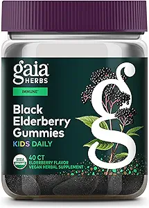 Gaia Herbs GaiaKids Black Elderberry Daily Gummies for Kids - Delicious Immune Support Supplement - Immune System Support - 40 Gummies (40-Day Supply)