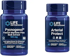 Life Extension Pycnogenol French Maritime Pine Bark & Gotu Kola Arterial Health Supplements - 60 & 30 Χορτοφαγικές κάψουλες