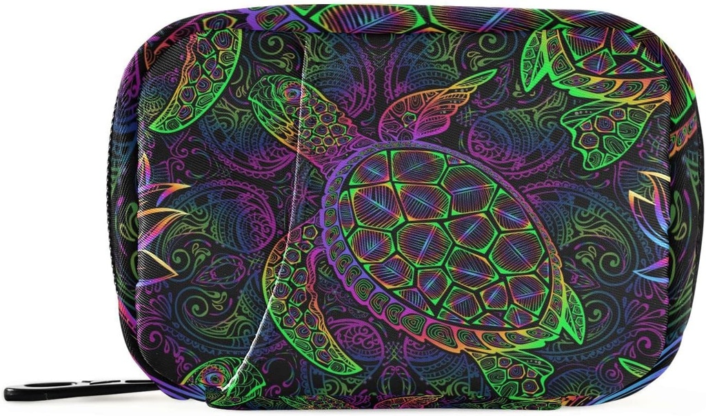 Pill Box Boho Sea Turtle with Lotuses and Mandala 7 Day Pill Case Travel Pill Organizet Bag with Surface Portable Weekly Vitamin Medicine Supplement Sahibi Pouch Bag