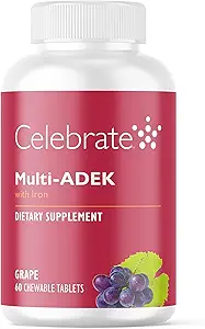 Vitaminler Multi ADEK Chewables, 60 mg Iron - Daily Bariatrik Multivitamin, Vitaminler A, D, E, K & B12 for Duodenal Switch Cerrahi Hastaları - Grape (60 Tablet)