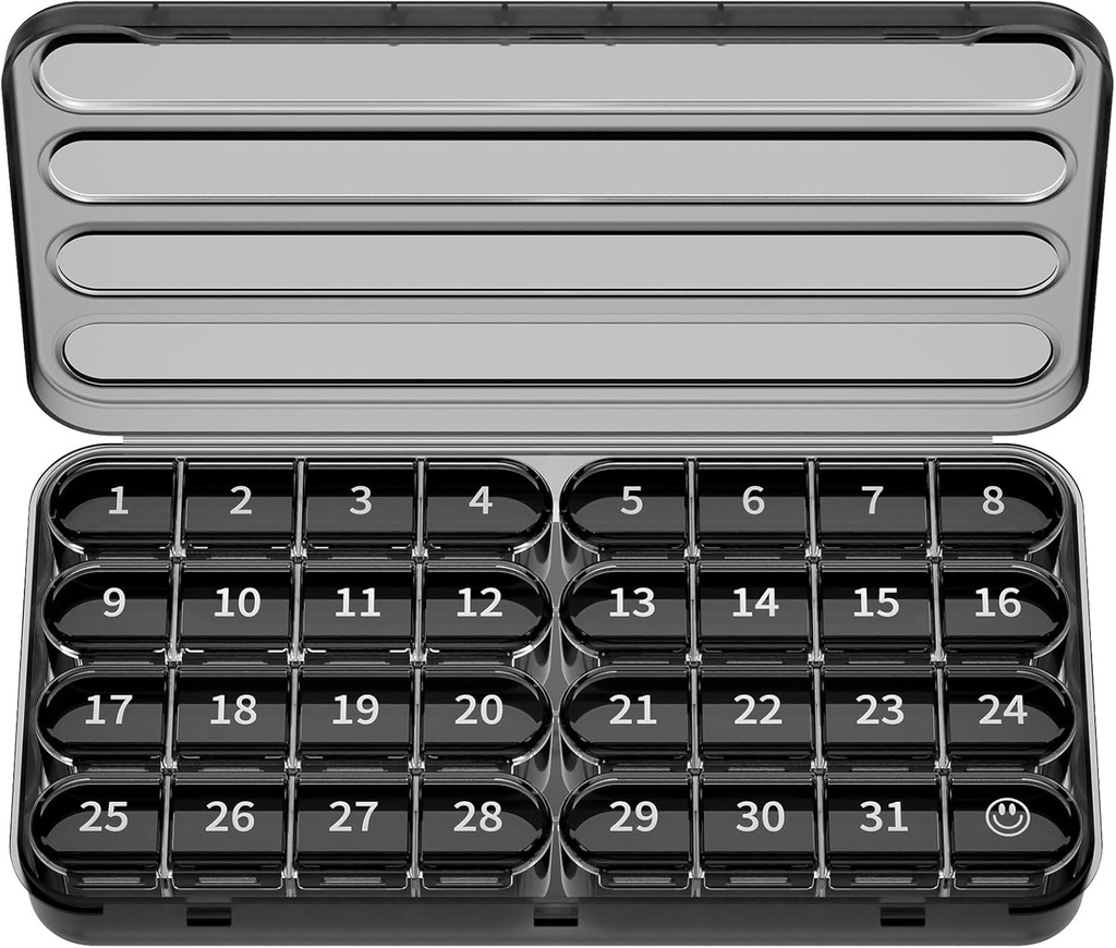Zoxy Monthly Pill Organizer 1 Times a Day, 30 Day Pill Box Organizer, One Moon Pill Case for Travel, 31 Günlük Medcine Konteyner For Vitamins, Supplement & Drug (Black)