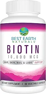 Best Earth Naturals Biotin 10.000mcg - Extra Strength Biotin Vitamin συμπλήρωμα για την υποστήριξη της ανάπτυξης των μαλλιών, ισχυρά νύχια, μακριές βλεφαρίδες ματιών και υγιές δέρμα
