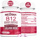 B12 Vitamins 10,000 mcg, Methylated Vitamin B12 Sublingual - Energy Boost, Focus, Metabolism & Brain Health Support, Immune System Support, Fast Dissolve, Natural Strawberry Flavor, 180 Servings