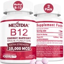 B12 Vitamins 10,000 mcg, Methylated Vitamin B12 Sublingual - Energy Boost, Focus, Metabolism & Brain Health Support, Immune System Support, Fast Dissolve, Natural Strawberry Flavor, 180 Servings