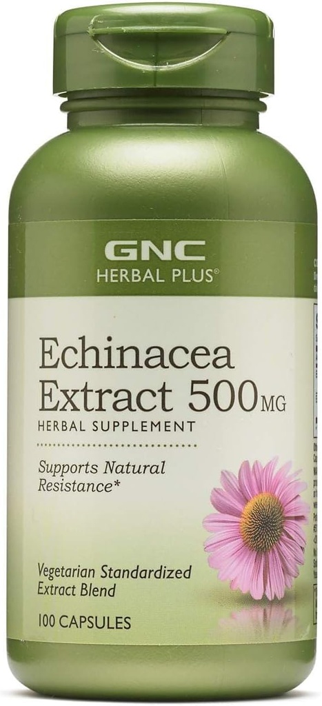 GNC Herbal Plus Echinacea Extract 500mg συμπλήρωμα, χορτοφάγοι, υποστηρίζει φυσική αντίσταση, 100 υπηρεσίες