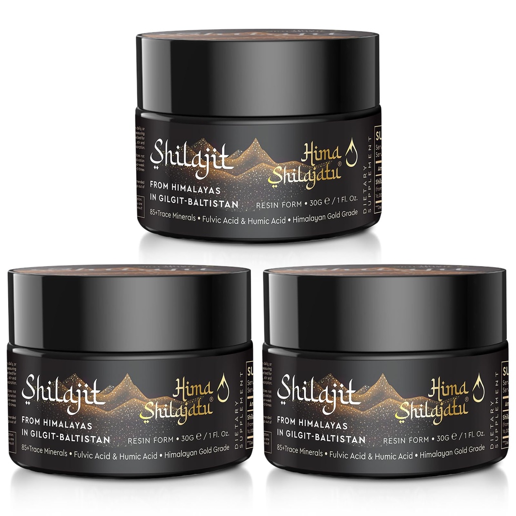 Shilajit Purest Himalayan Organic Shilajit Resin - Χρυσός βαθμός 100% καθαρότητας Shilajit με Fulvic Acid & 85+ Trace Minerals Complex για την ενέργεια & την ανοσοποιητική υποστήριξη, πακέτο των 3 (6 Μήνες Προμήθεια)