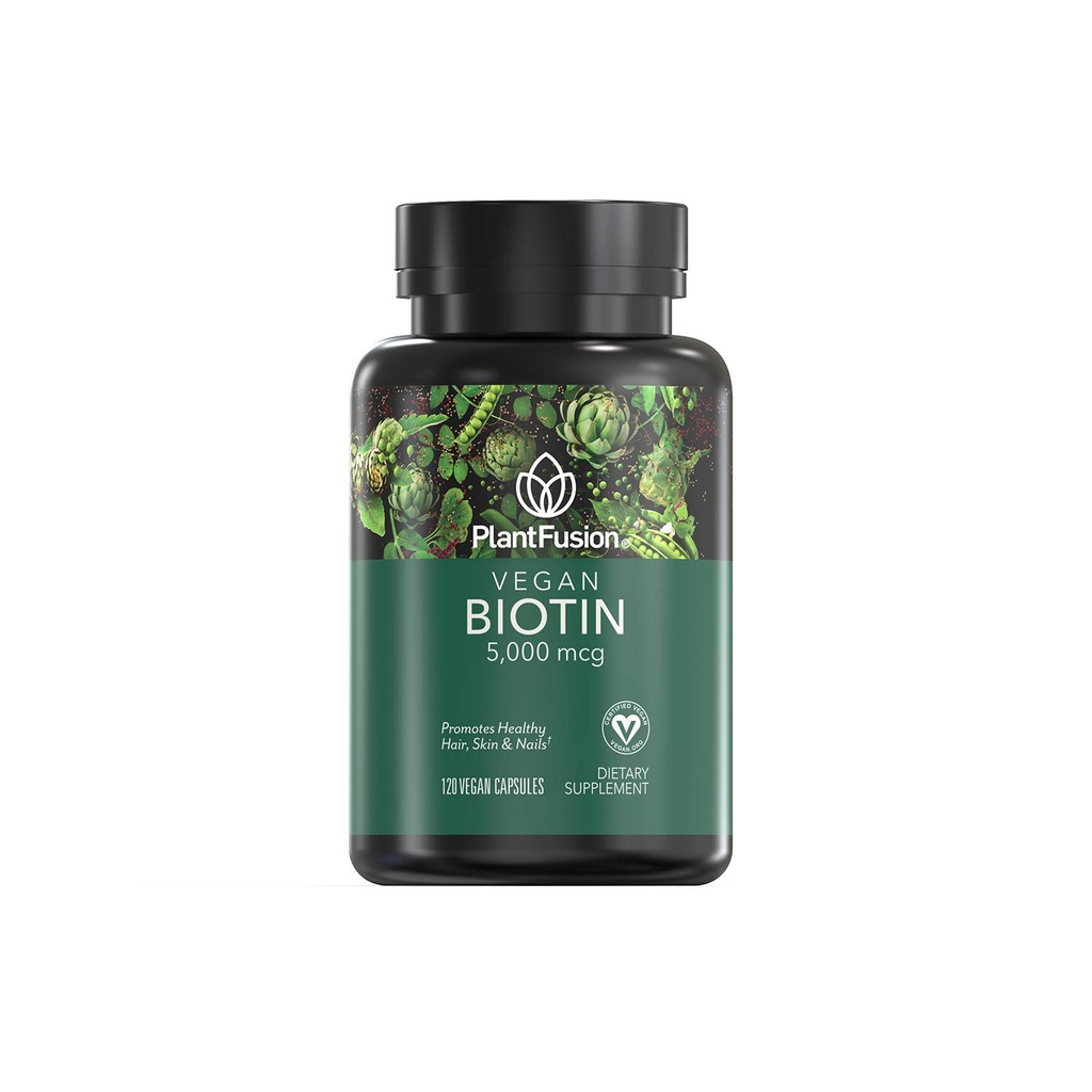 PlantFusion Vegan Biotin, Premium Vegan Biotin for Women and Men (500006), Natural Hair Skin ve Nails Vitaminleri, 120 Vegan Capsules