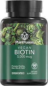 PlantFusion Vegan Biotin, Premium Vegan Biotin for Women and Men (500006), Natural Hair Skin ve Nails Vitaminleri, 120 Vegan Capsules