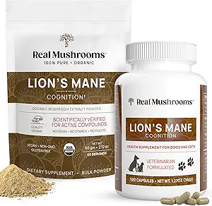 Gerçek Mushrooms Lions Mane for Humans (60 Hizmet) ve Evcil hayvanlar (120ct) - Toz & Capsules Sche for Cognition & Immunity - Vegan, Non-GMO, Gluten-Free,j-Free Mushroom Extract Supplements