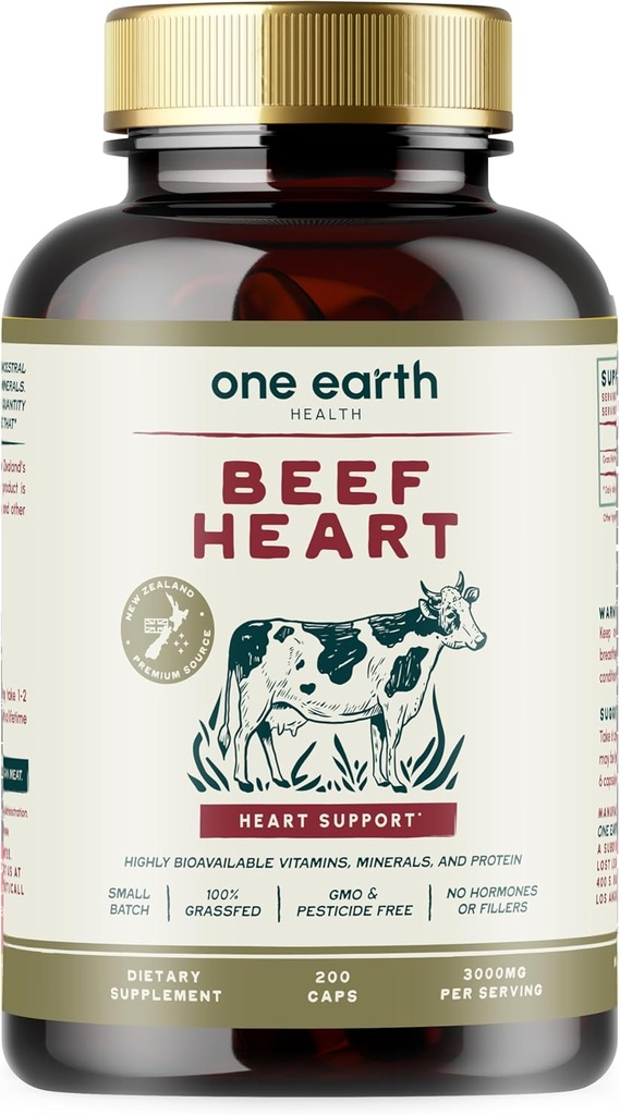 Grass Fed Beef Heart - New Zealand Sourced Heart. 3.000 mg per Service, 200 Count