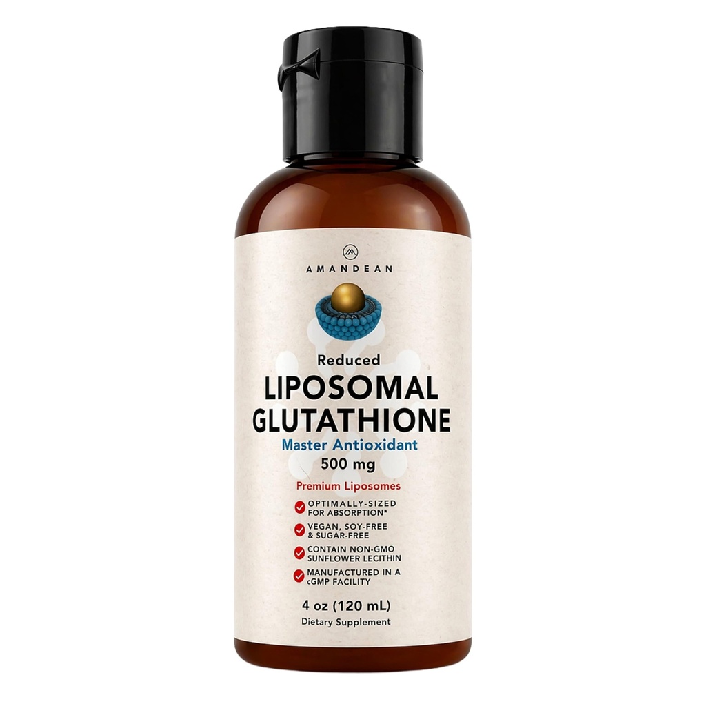 AMANDEAN Liposomal Glutathione Supplement. Sıvı Azaltılan Setria 500 mg. Immune Support, Brain Health, Liver Detox, Skin Health. Phosphatidylcholine from Non-GMO Sunflower Lecithin. Soy-Free & Vegan.