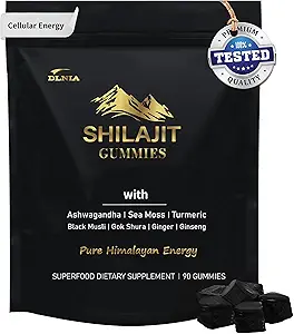 Shilajit Gummies with Ashwagandha, Turmeric - Organik, Zero Sugar & Vegan-Friendly Himalaya Shilajit for Men & Women - Energy, Calm, Cortisol, Sleep, Immune Support & General Health