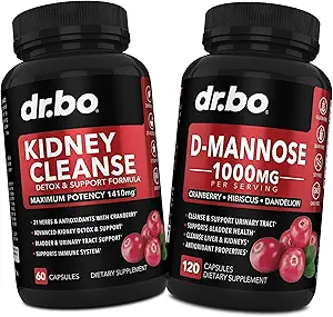 Kidney Cleanse & D Mannose Supplements - Kidney Detox Support Supplement, D-Mannose 500 mg 1000 mg Capsules - DMannose & Natural Cranberry to Support Kidneys, Bladder & Urinary Tract Health Supplements