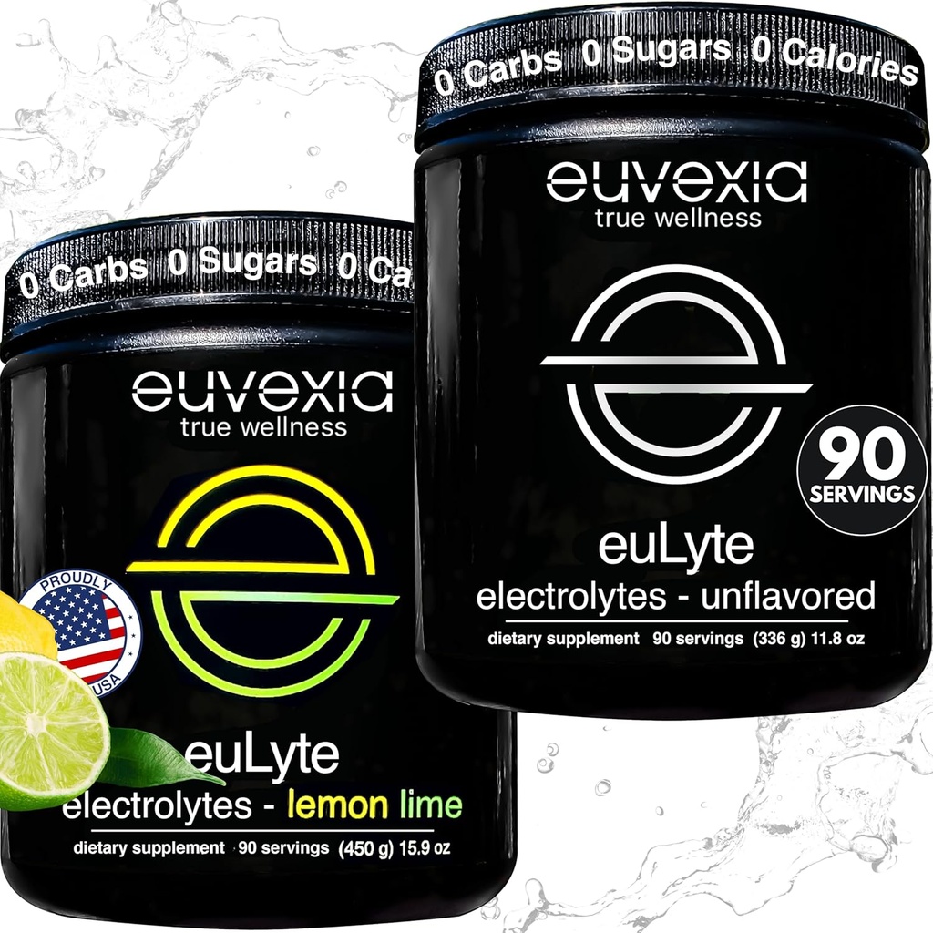 Euvexia Dr Ekberg euLyte Electrolytes Sche | Unflavored + Lemon Lime Diversity Pack | Sugar Free Electrolyte Toz with 80+ Minerals | 90 Her Flavor | Hızlı Hydration Support