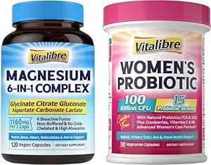Kadınların Probiyotikleri 100 Milyar CFU 30 Capsules & Magnezyum Kompleksi 1, 120 Capsules