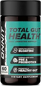 ONNIT Total Gut Health Daily Digestive Support, IGENTM Non-GMO Tested Digestion Supplement for Women and Men with 7 Strains of Probiotics, Prebiotics, Enzymes and Betaine HCL, 60 Count