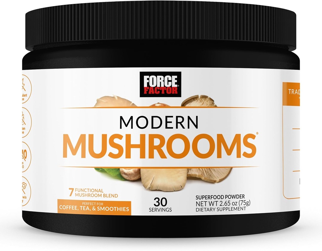 Force Factor Modern Mushrooms Powder, Mushroom Supplement to Support Energy, Focus, Immunity, & Digestion with Cordyceps, Turkey Tail, Chaga, Reishi, Lion’s Mane, Shiitake, Unflaved, 30 Υπηρεσίες