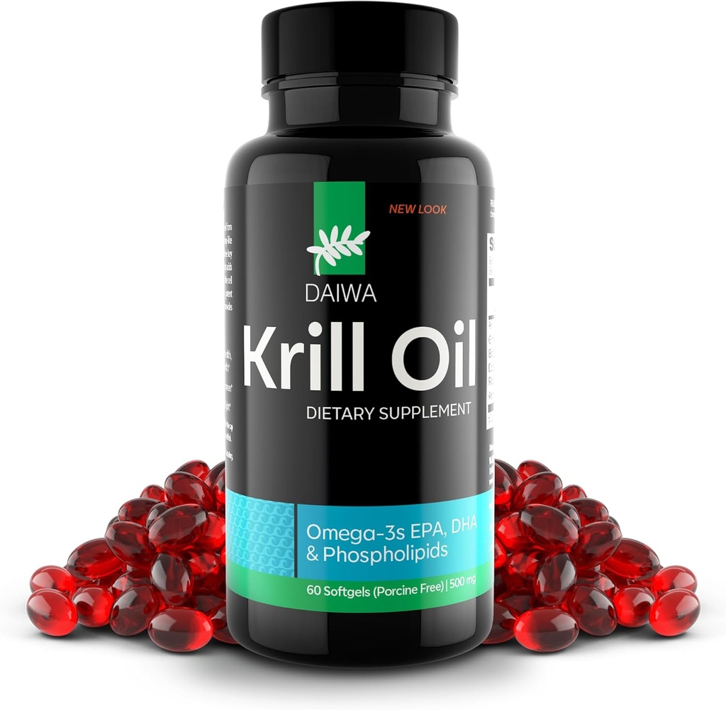 Daiwa Krill Oil 1000 mg Softgels - EPA DHA Omega 3 Antarktika Krill Oil Supplement with Astaxanthin - Natural Solution for Common, Brain Support and Heart Health - 60/ct