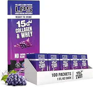 Beslenme Tasarımları LPS Sıvı Collagen & Whey protein Supplement - Non-GMO Drink, Sugar-Free - Men & Women, Grape, Single Serve (100 Packets)