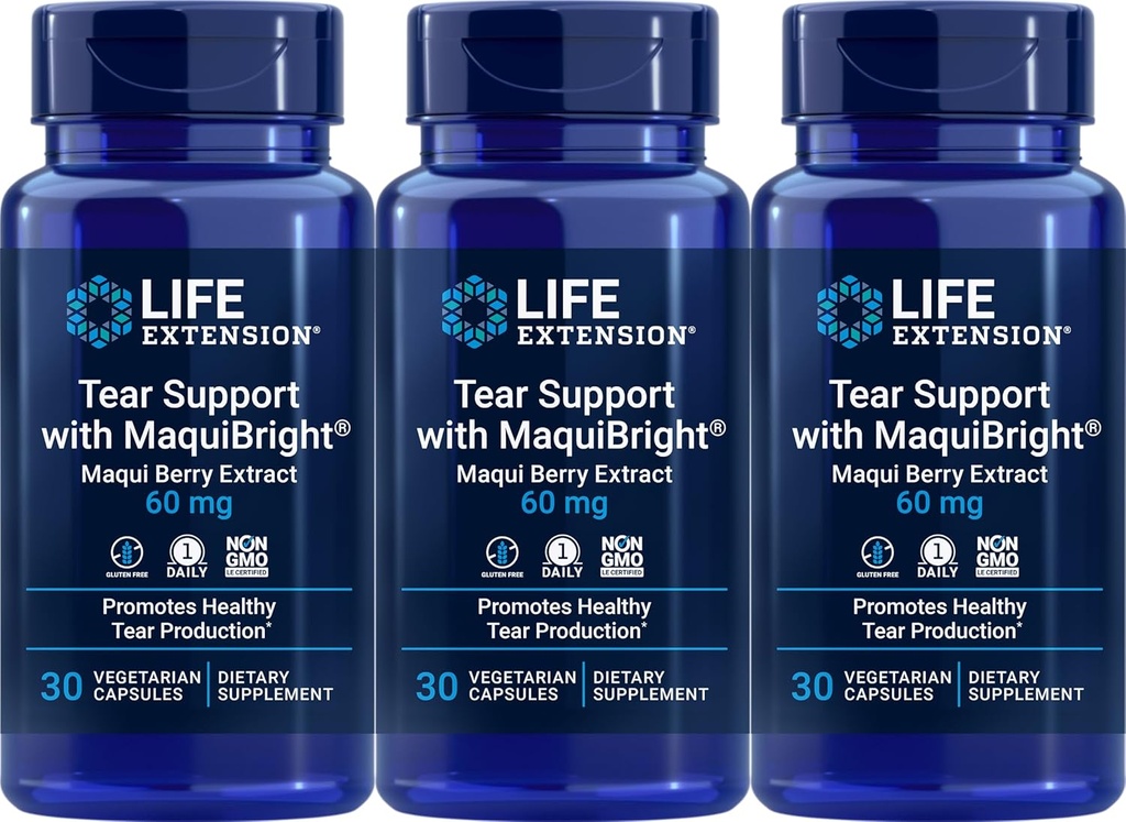 Επέκταση ζωής Δάκρυα Υποστήριξη με MaquiBright 60 mg, 30 κάψουλες χορτοφάγων (Συσκευασία των 3)