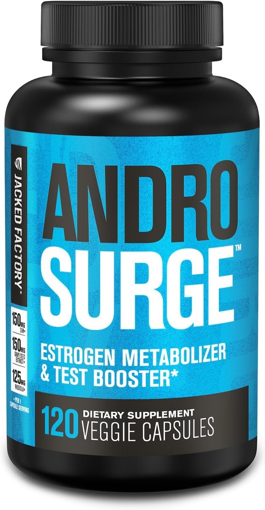 Εργοστάσιο Jacked Androsurge Αποκλειστής οιστρογόνων για άνδρες - Φυσικό ενισχυτή τεστοστερόνης για άνδρες & οιστρογόνων Μεταβολιστής με Tongkat Ali, DIM, Long Jack & More - Test Booster & Muscle Builder - 120 Count