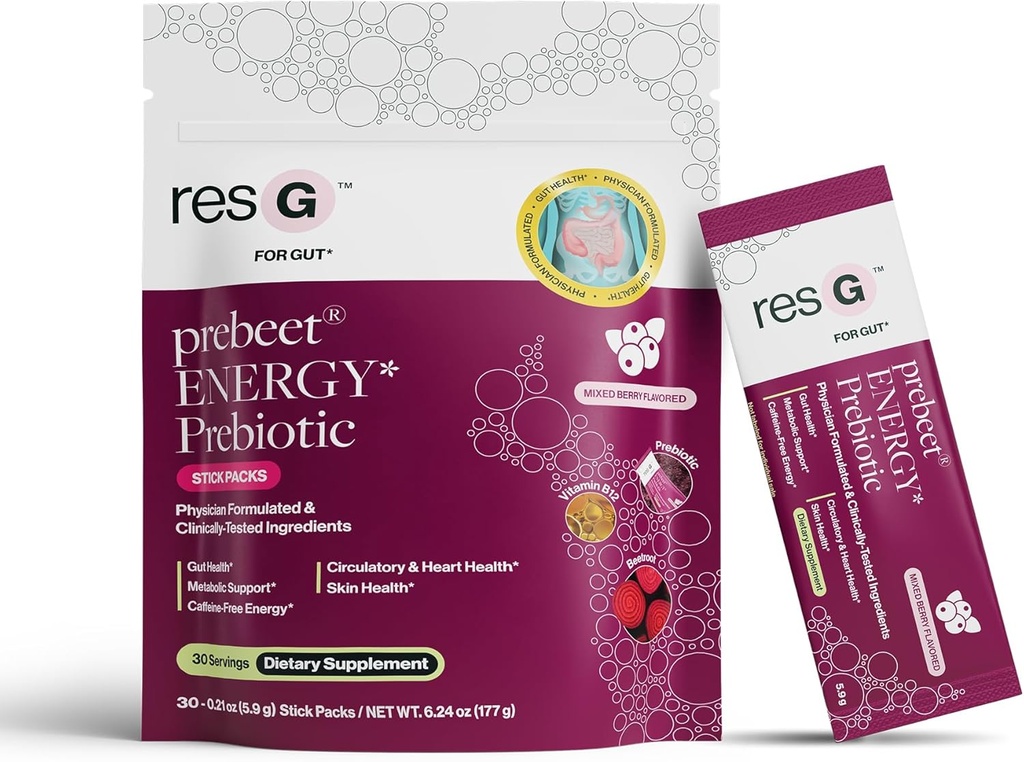 ResG prebeet Prebiyotik - Fiber Digestion Supplement, Drinkable GLP-1, Kadınlar ve Erkekler için Toz Paketleri, Go Gut Health Mix, Gluten Free, Sugar Free - 30 Stick Packs