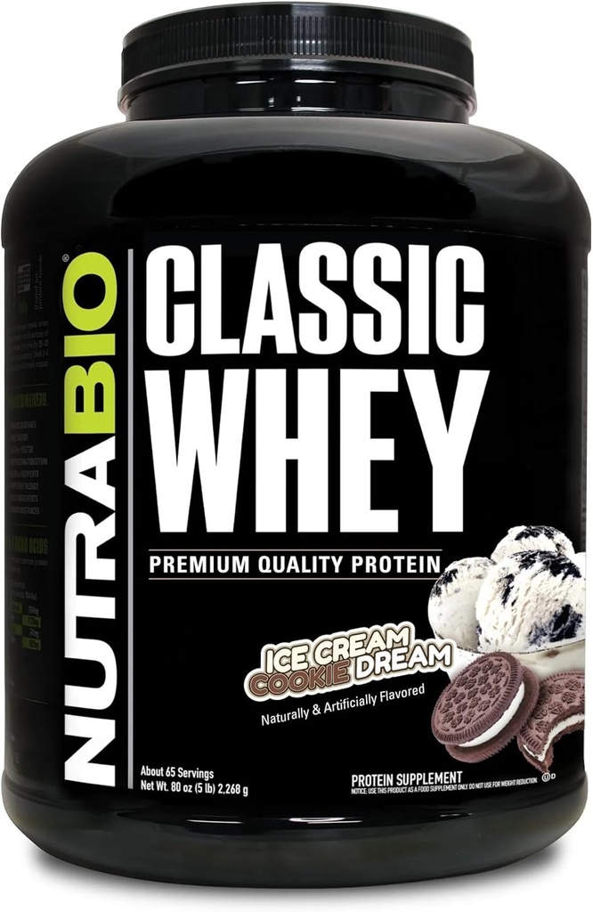 NutraBio Classic Whey Protein Toz- Full-Spectrum Amino Asit Profil - No Fillers, Yapay Renkler, Preservatifler - Low Glycemic Index - Buz Kremi Rüyası, 5 Pounds