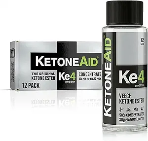 KetoneAid Ke4 Ketone Ester Temp | Bir Ketone Salt, No Sugar, No Caffeine | Exojen D-BHB Ester | 12 Şişe Oda (12 Kont)
