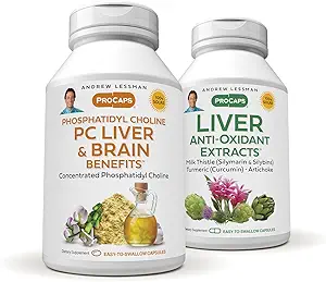 ANDREW LESSMAN PC ήπαρ και εγκεφαλικά οφέλη + Συκώτι Anti-Oxidant Extracts Kit: 90 κάψουλες (60sg+30cp) - Phosphatidyl Choleine, Milk Thistle, Artichoke, Curcumin.