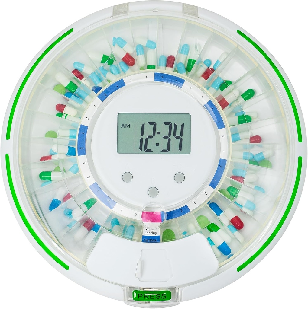 Alarmla Yaşlı için Otomatik Pill yapıştırıcısı, Lock 28 Günlük İlaç yapıştırıcısı, 6 Dosage Şablonları, Sound & Light Alerts & Key for Vitamins, Supplements (Clear Lid)