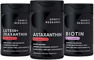 Spor Araştırmaları Biotin (B7) 10.000mcg + Lutein + Zeaxanthin (20mg) + Algae (6 mg) - All Vegan | 120 Softgels Her | All Made with Coconut Oil for Better Abpoleanthin (20mg) + Astaxanthin Supplement from Algae (6 mg) - All Vegan | 120 Softgels Her | All Made with Coconut Oil for Better Abvitamin