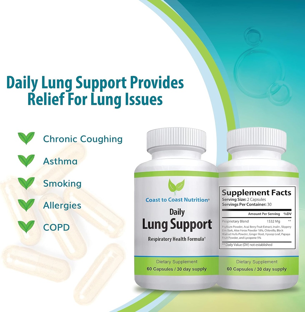 Daily Lung Cleanser & Detox Support Supplement | Lungs to Breath Easier | Relieve Respiratory Problems & Address Problems Like Allergies, Wheezing and Coughing | 60 Capsules