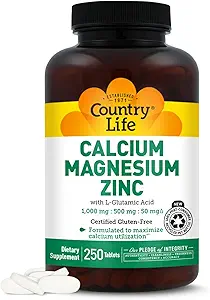 L-Glutamik asit ile ülke Lifeuba Magnezyum, Bone Support için Diyet Supplement, Sertifikalı Gluten Free, 1000 mg/500 mg/50 mg, 250 Tablets