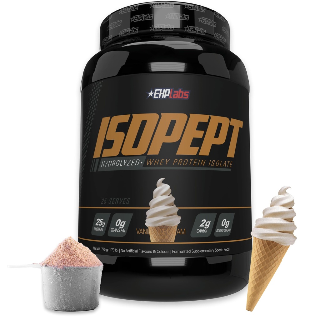 IsoPept Hydrolyzed Whey Protein Tozu EHPlabs -% 100 Whey proteini Isolate & Hydrolysate, 27g of Protein, Non-GMO, Gluten Free, Fast Absorbing, Easy Digesting, 27 Serves (Vanilla Ice-Cream)