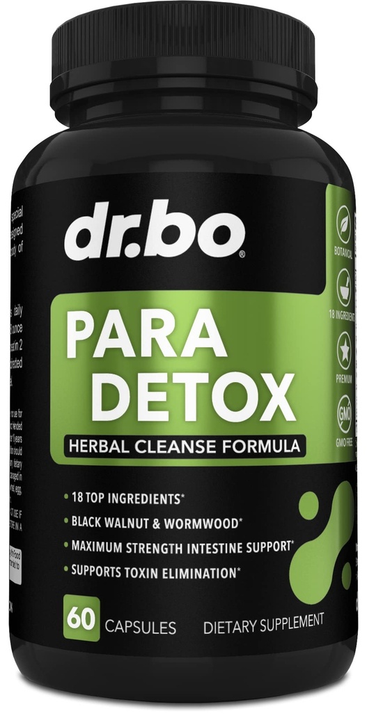 DR. BO para Cleanse Human Detox Guard - Εντερικά χάπια Υποστήριξη για τους ανθρώπους - Pro Gut Health Intestine συμπλήρωμα Στομάχι για τους ενήλικες - Herbal Wormwood Black Walnut Complex & Cloves - 60 κάψουλες