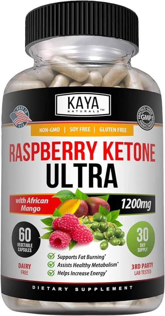 Kaya Naturals Keto Diet Βατόμουρο Κετόνη - συμπλήρωμα απώλειας βάρους, έλεγχος όρεξης, ενίσχυση του μεταβολισμού - 60 κόμης